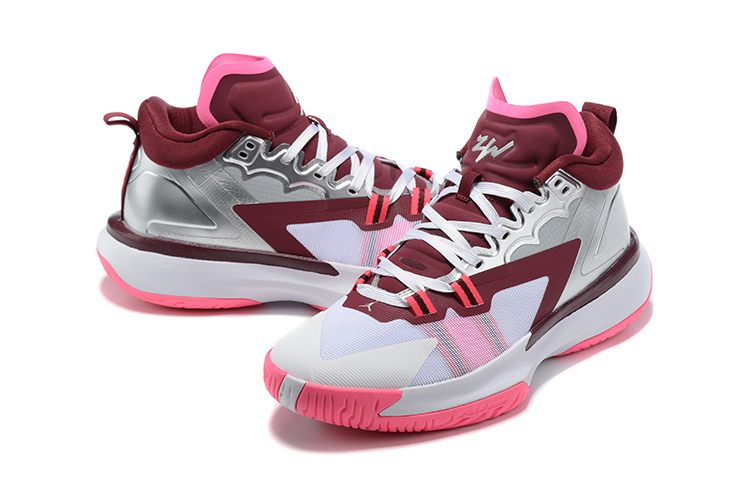 Jordan Zion I White Silver Wine Red Pink Shoes - Click Image to Close